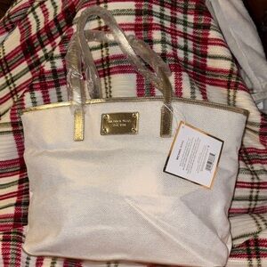 NWT Stuffed Michael Kors Parfume Cream and Gold Tote